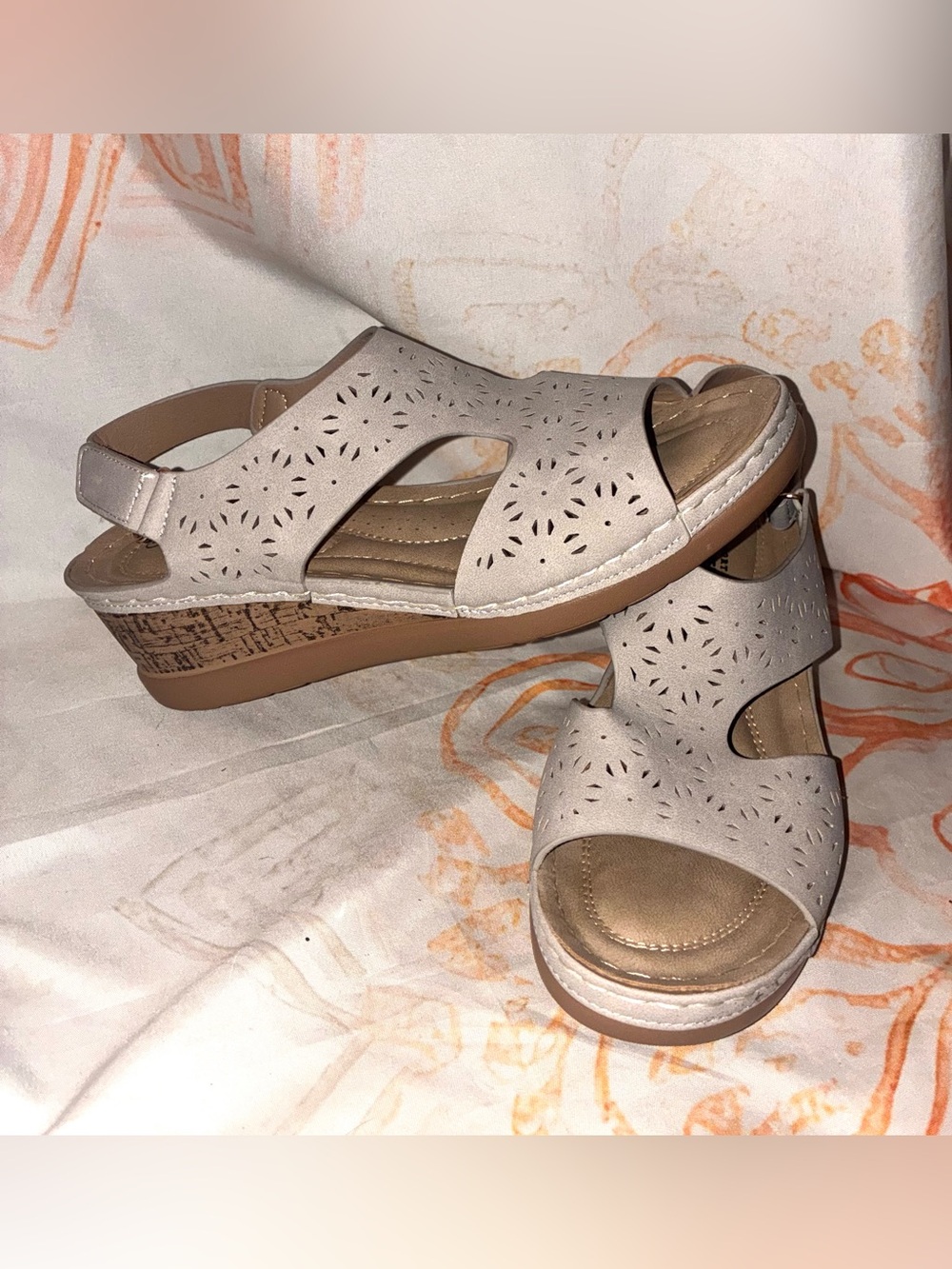 Alexis Bendel Laser-Cut Slingback Wedge Sandals in Light Taupe